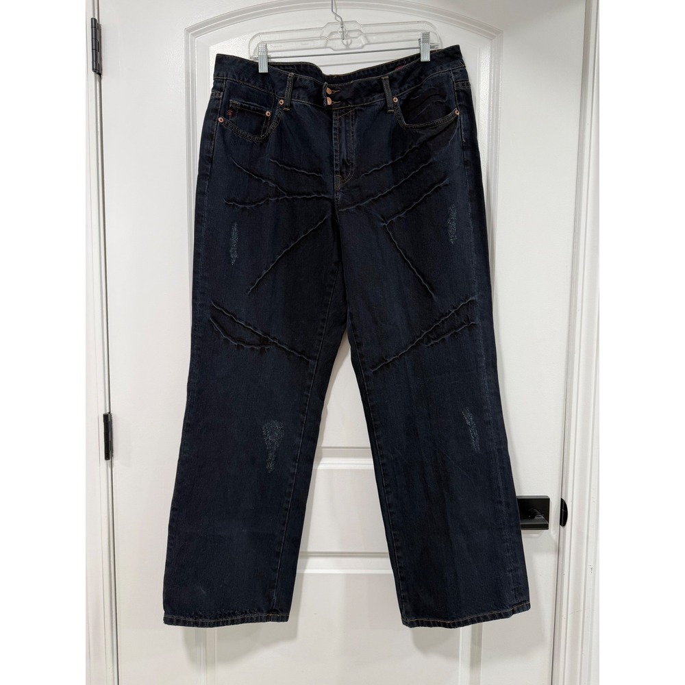 Seven7 Premium Denim Women 20‎ Dark Wash Spiderweb Distressed Wide Leg Jeans NWT
